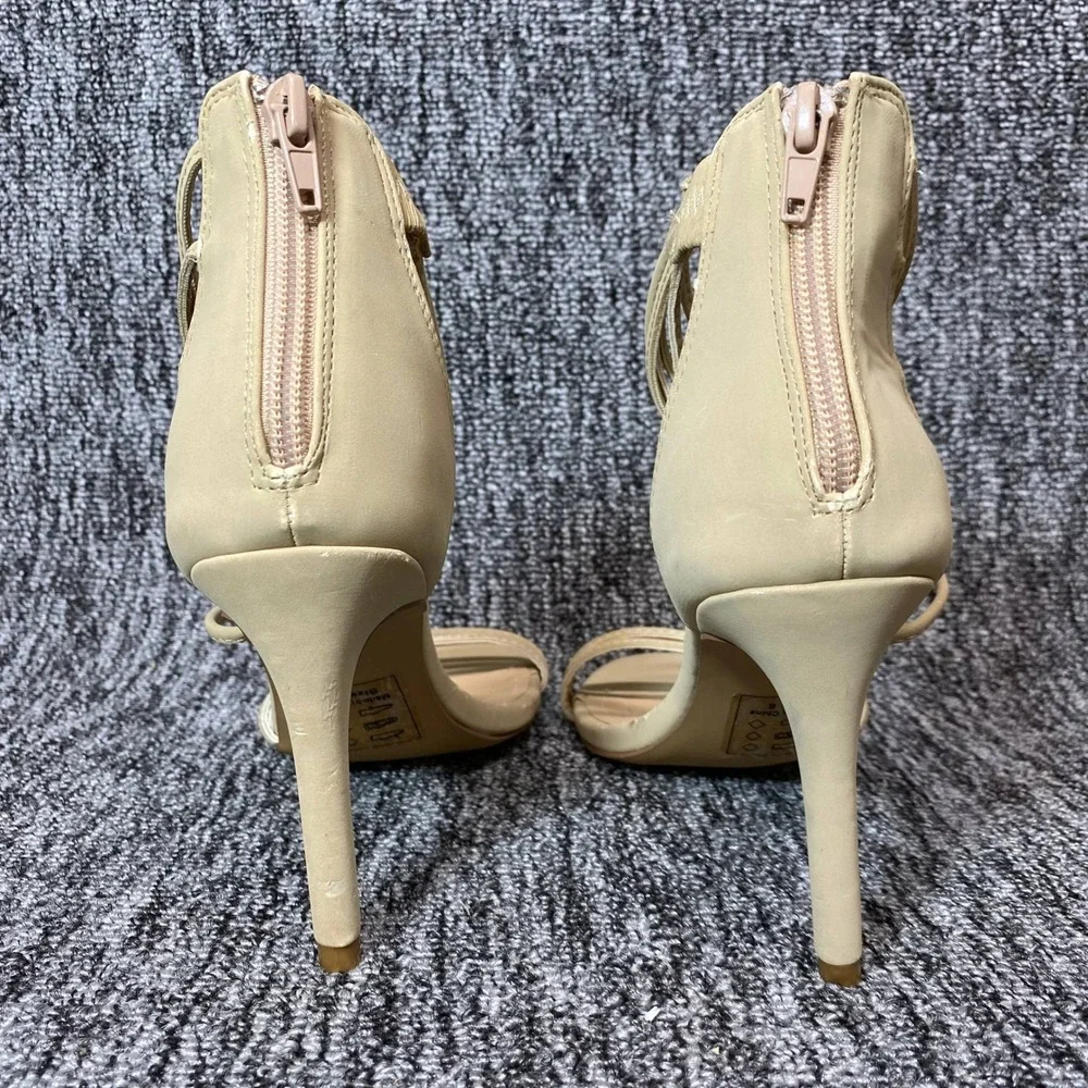 Lulus Strappy Stiletto Sandals Womens 6 Beige‎ Vegan Leather Dress Shoes